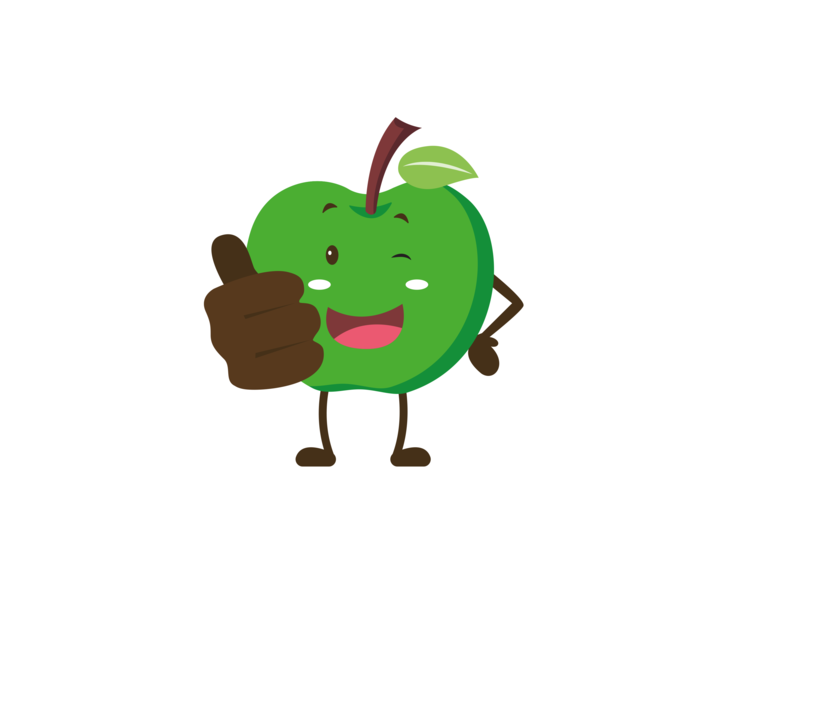 mascotte du sdd82 qui est une pomme, ici souriante qui montre un pouce tendu vers le haut