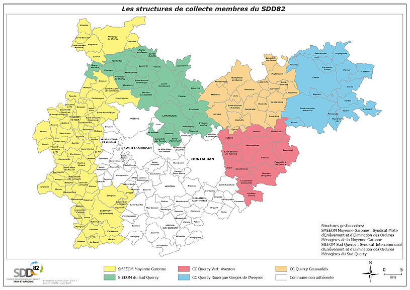 Carte des collectivités membres du SDD82
