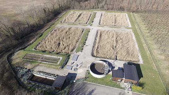 Photo prise au drone de l'unité de traitement des matières de vidange située à Nègrepelisse