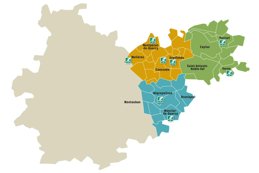 Carte du territoire des déchèteries du SDD82